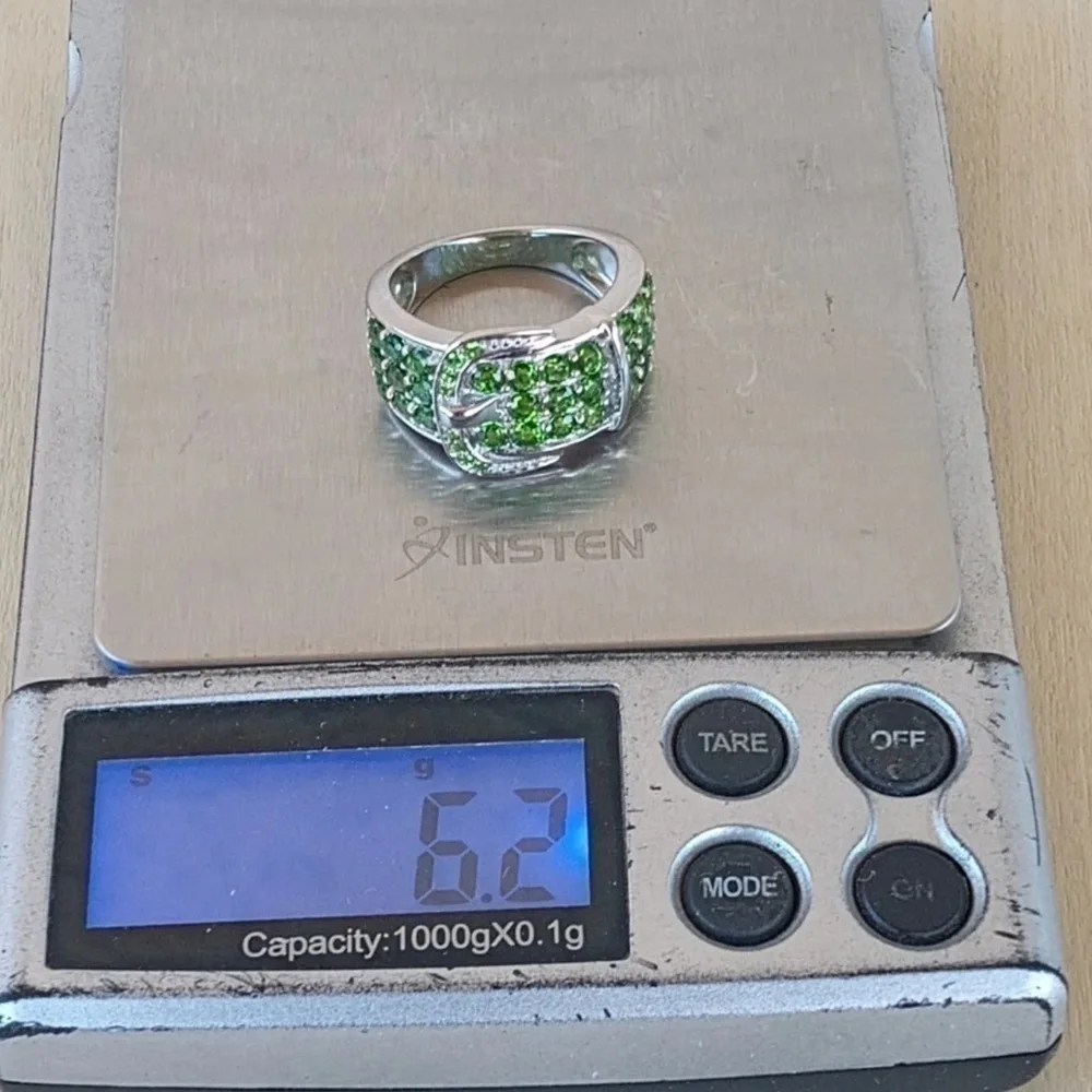 Sterling silver green chrome diopside buckle ring